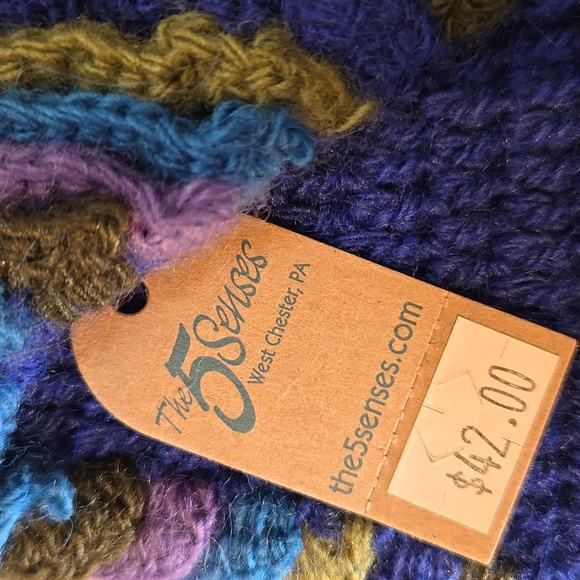 NWT The 5 Senses Unique Hand-Knit Blue Multi-Colored Fingerless Gloves - Picture 2 of 6